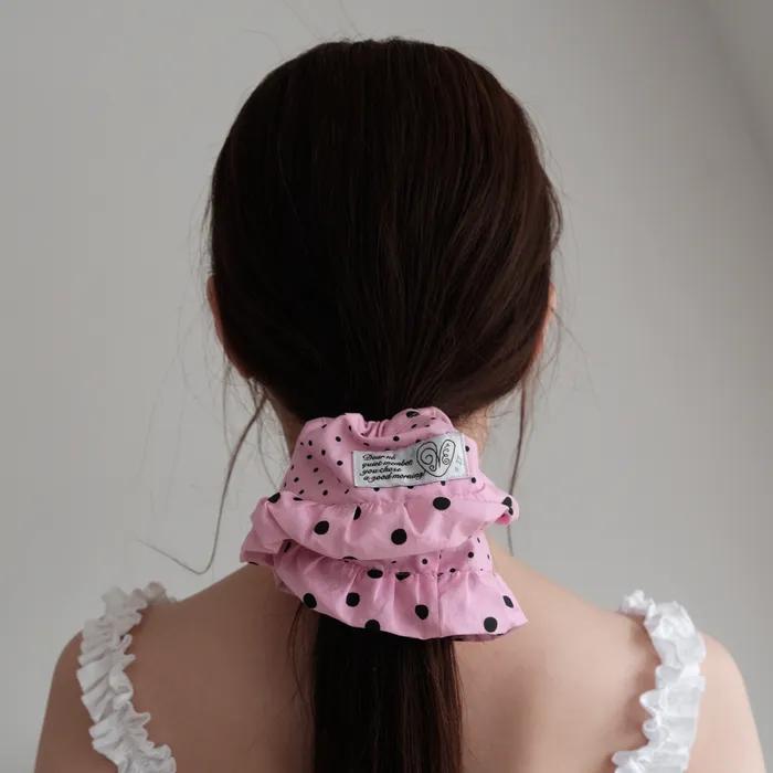 Polka Dot Ruffle Scrunchie (pink)