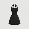 Women's Halter Neck Ruched Waist A-Line Mini Dress Casual Sleeveless Bodycon Party Dress