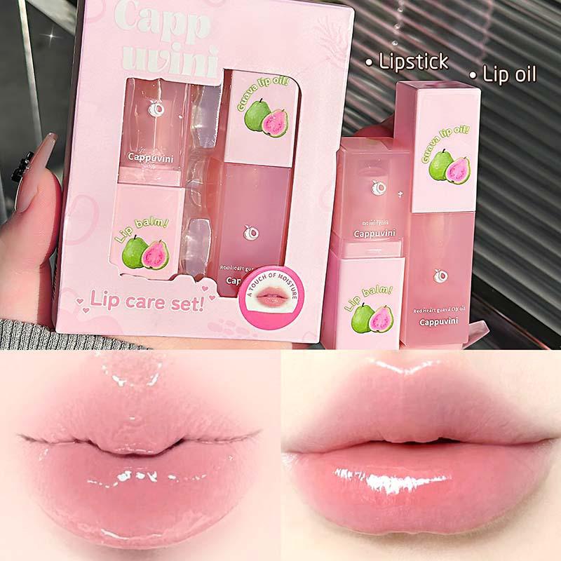 CAPPUVINI Red Heart Guava Lip Balm Set - Moisturizes Without Drying, Reduces Lip Lines.