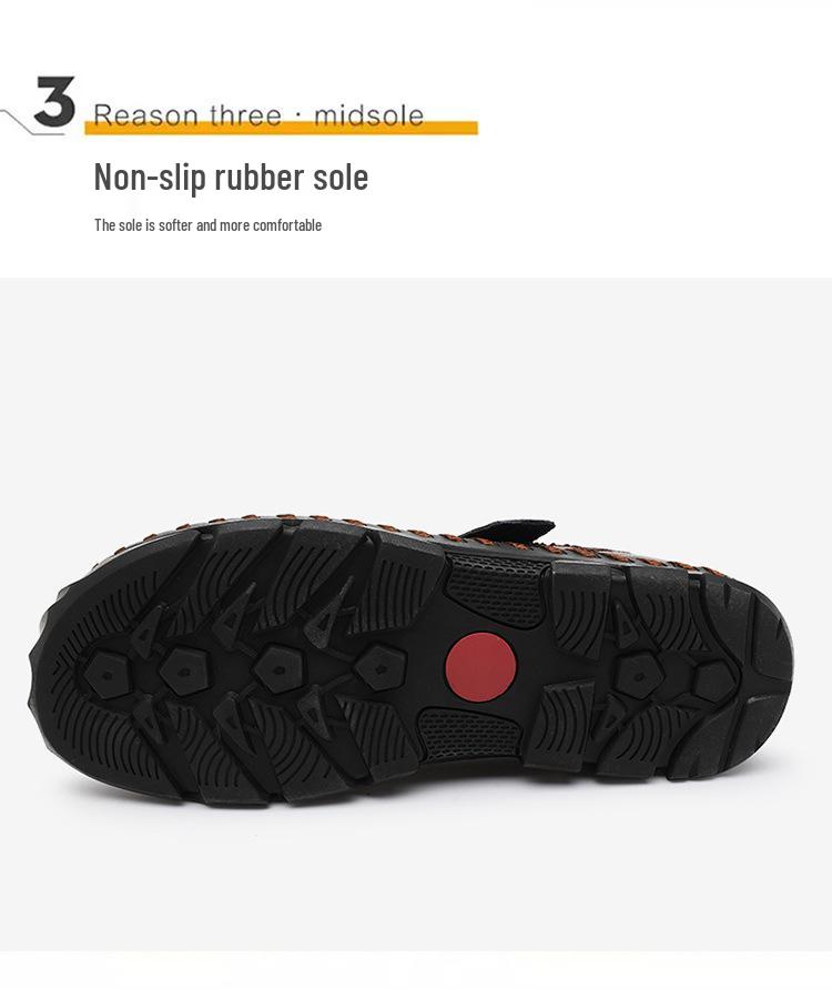 Sandales d'été fermées en cuir pour hommes: Chaussures de pêcheur d'extérieur faites à la main