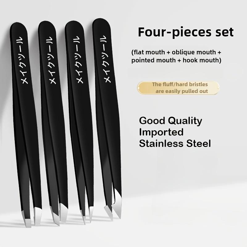 Tweezers Set 4pcs Premium Stainless Steel Eyebrow Precision Sharp Tip Tweezers for Body Ingrown and Facial Hair Removal