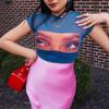 Summer Retro Aesthetics T-shirt Transparent Mesh Short Sexy Top Open Umbilical Gothic Funny Eye Picture T-shirt