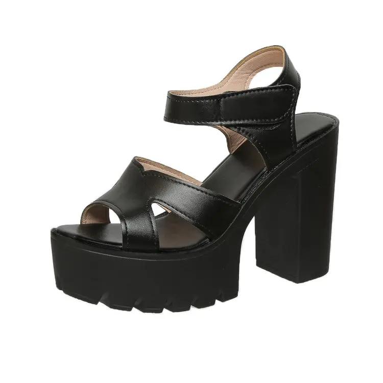 Small Size 36-43 Elegant Leather Shoes for Women Summer Platform Sandals 2025 Block High Heel Sandals for Women Office Moms