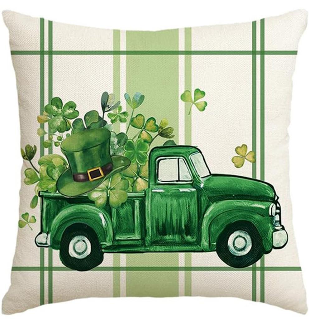 St. Patrick's Day Pillow Cover Line Printed Pillow Cover Green Four-leaf Crocodile Cushion Cover