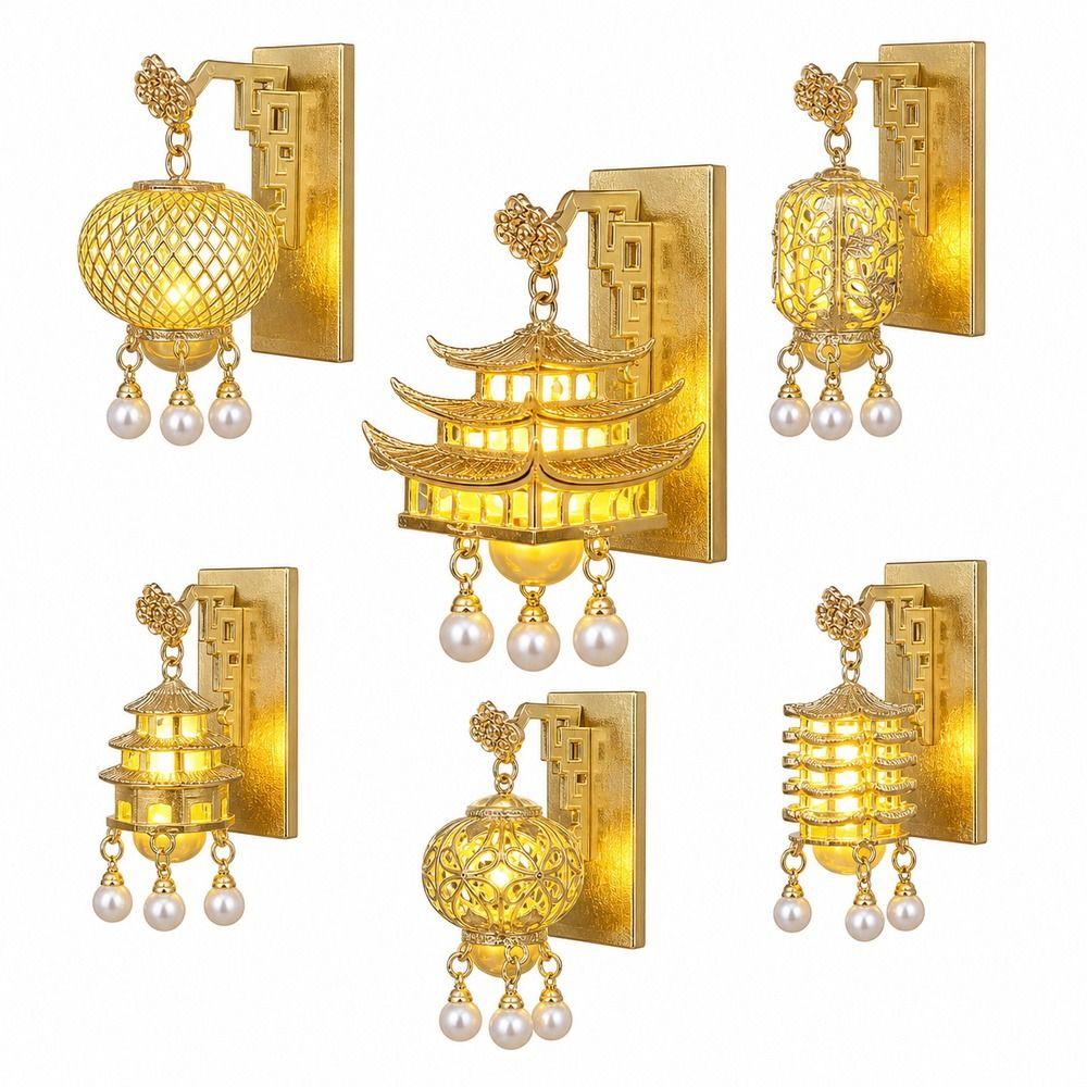 Light Up Lantern Fridge Magnet New Chinese Style Pearl Embellishment Pavilion Fridge Magnet Palace Style Tassel Pendant