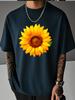 Unisex White Tee Vivid Realistic Yellow Sunflower Leaf Graphic Crew Neck Loose Casual Male Daily Summer Fashion Tops