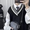 Men's Knitted V-Neck Sweater Vest - Korean Style, Spring/Autumn, Loose Fit