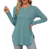 Long Sleeves Women's Solid Color Long Sleeve Top Crew Neck Loose Casual Bottom Shirt
