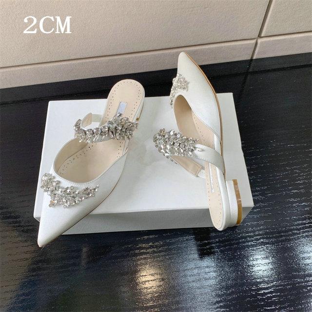 Fashion Couture! French Pointed Flat Sandal Rhinestone Goddess Fan Niche Design Sense High Heel Half Drag