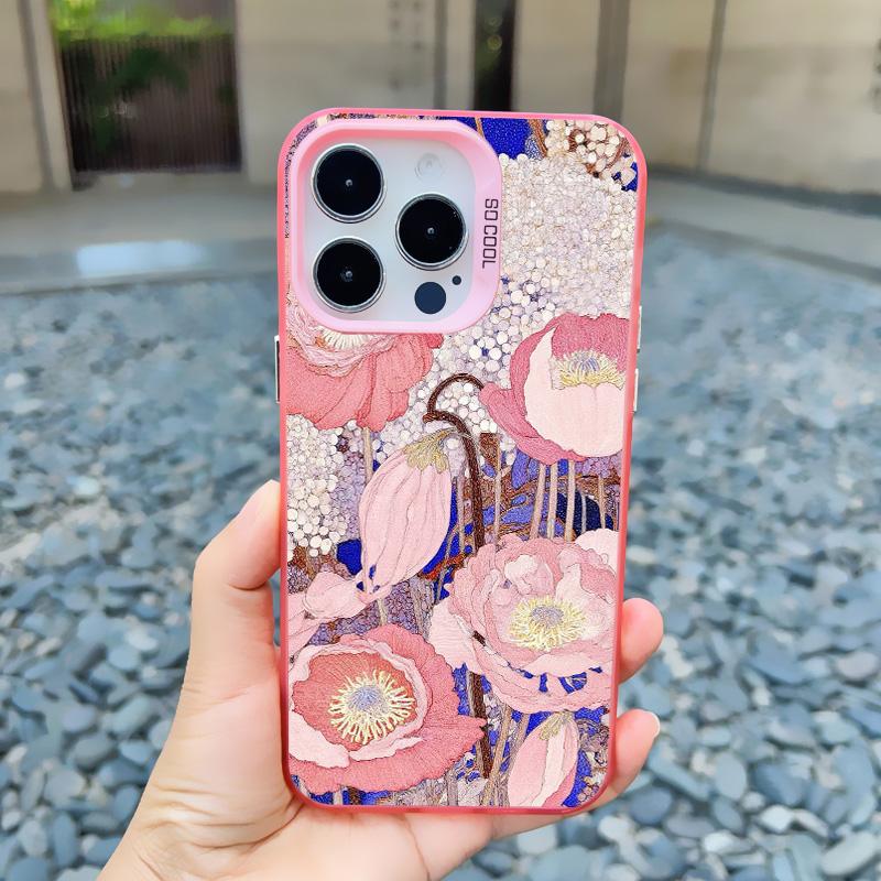 Flower Summer Pink Floral Phone Case For iPhone 14 15 16 Pro Max Plus 13 11 12 Mini Pro Max Shockproof Laser Back Cover Fundas