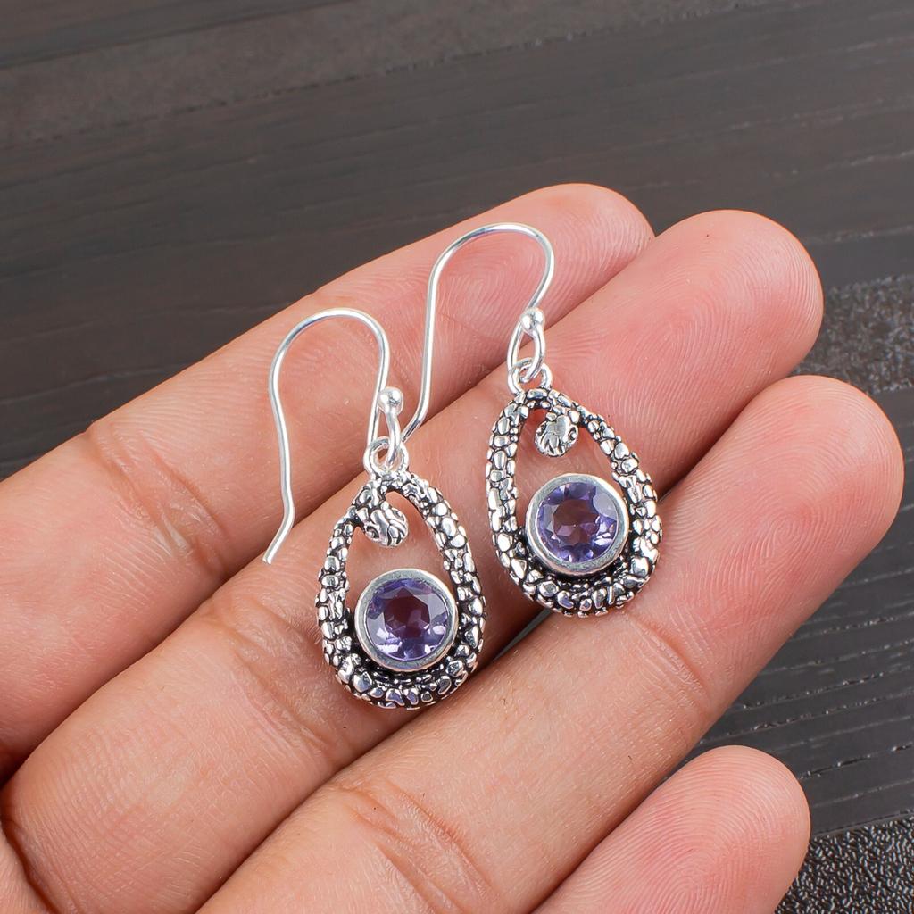 Iolite Gemstone 925 Sterling Silver Jewelry Drop/Dangle Hnadmade Earrings 1.38" CE-3-6
