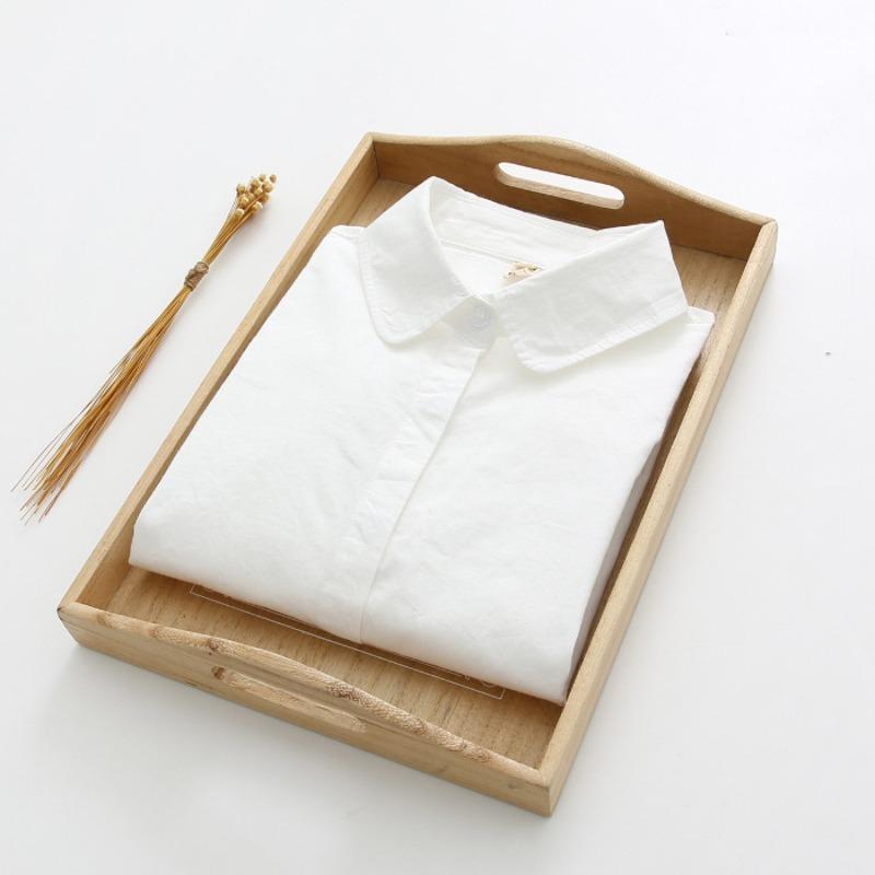 Spring Autumn White Shirts Women Turn Down Collar Embroidered Long Sleeve Casual Little Blue Flower