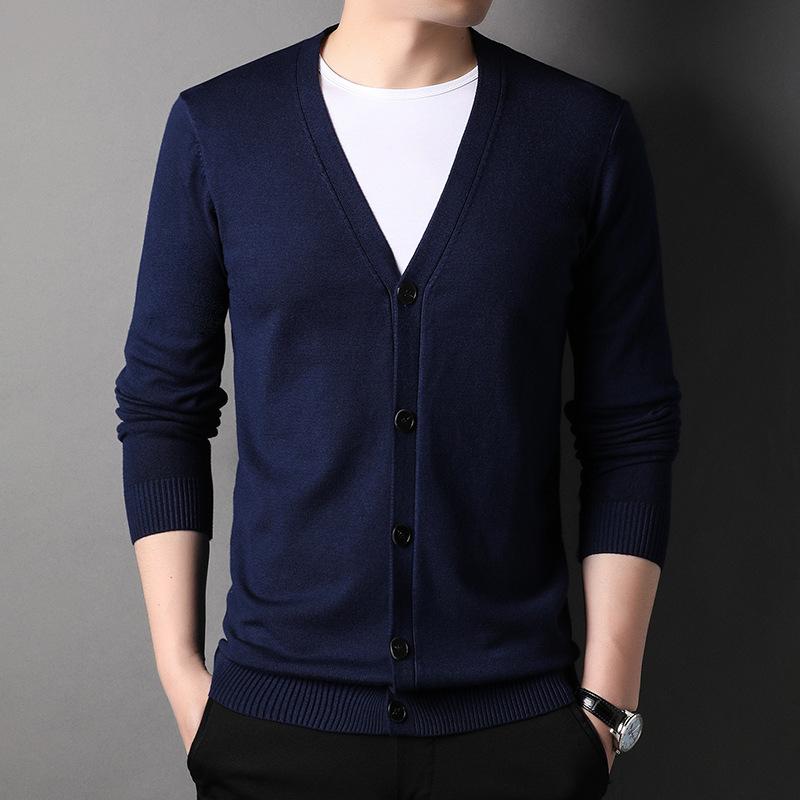 Autumn Men's Casual Simple Solid Color Knitted Cardigan