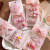 4-piece New Spring Pink Tulle Bow BB Clips for girls.Light Tulle Texture,sweet Pink-rose color,Korean style.Versatile for Bangs