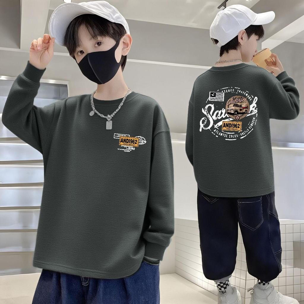 Boys' 100% Cotton Long-Sleeve Round Neck T-Shirt - Autumn Casual Sportswear