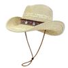 with Wind Lanyard Straw Cowboy Hat Wide Brim Panama Sun Hat Fashion Beach Hat  Vacation