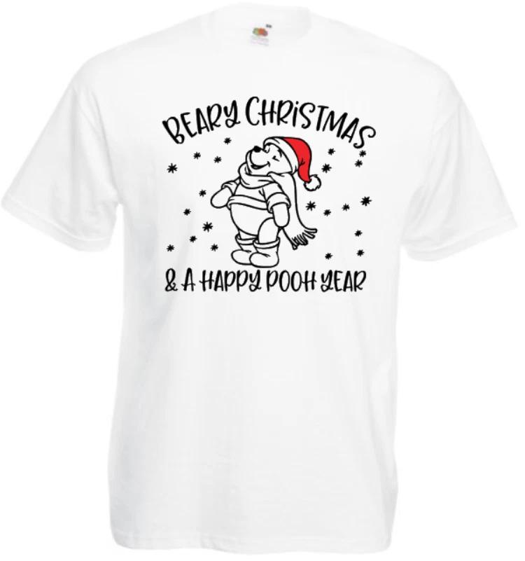 Beary Christmas and a happy pooh year cute Xmas t-shirt white child new 100