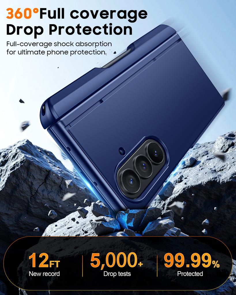 Phone Case with Included S Pen, Magnetic Ring and Hinge Protection, Hard Shell for Galaxy Z Fold 8 Ultra-Blue