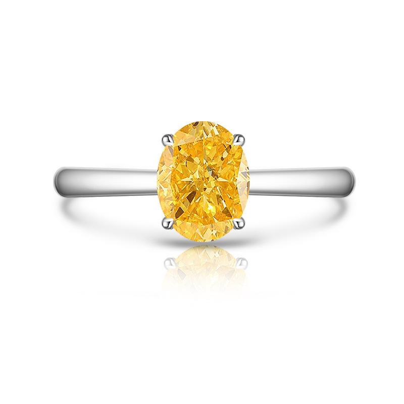 2026 European and American Colored Treasure Ice Flower Cut Pigeon Egg Ring Women's Fashion Simple Flash High Carbon Diamond Ring