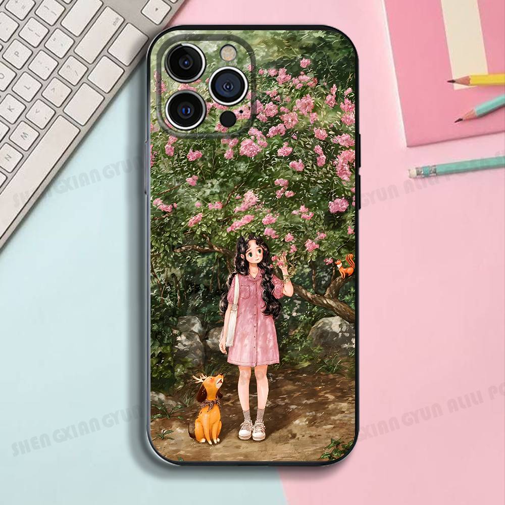 

A Story Illustration Black Phone Case For IPhone 17 16 15 14 13 12 13 12 11 Pro Max Plus XS XR Silicone Soft Back Cover iPhone16e