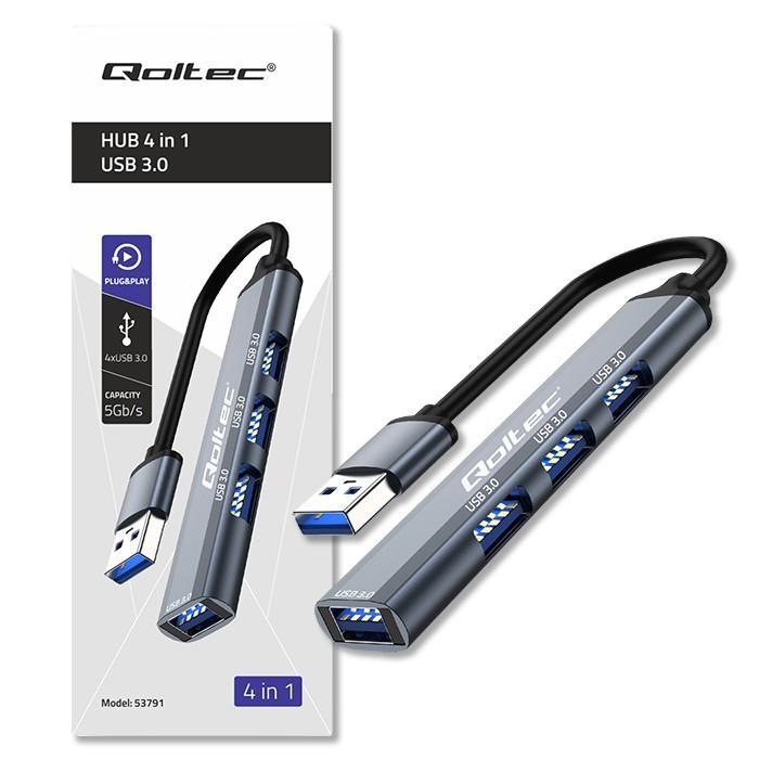 Qoltec Hub Adapter USB 3.0 4w1| 4x USB 3.0
