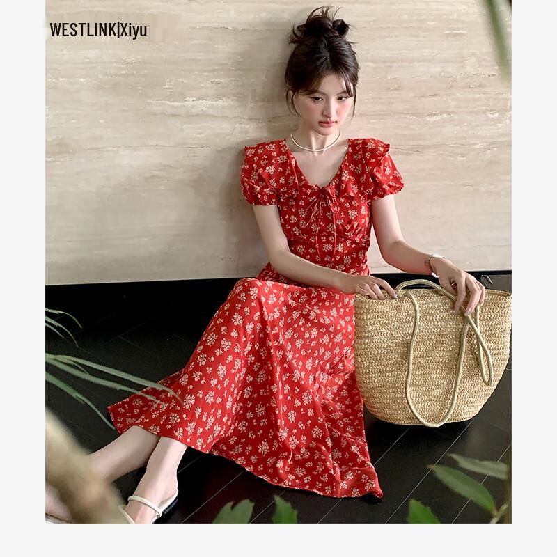 

Xiyu Floral V-Neck Ruffle Dress L