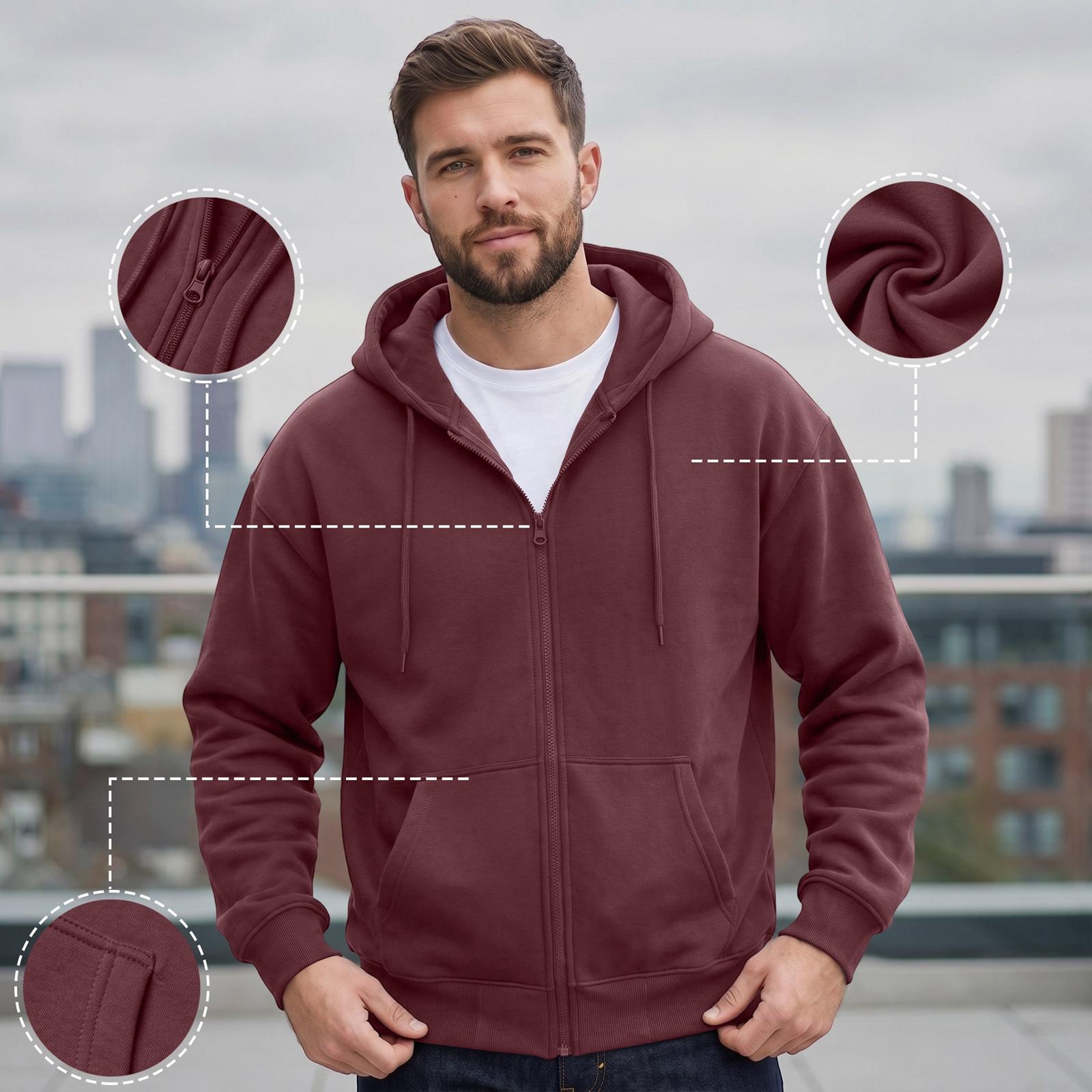 Men s Casual Color Zip-up Hoodie Jacket XXL