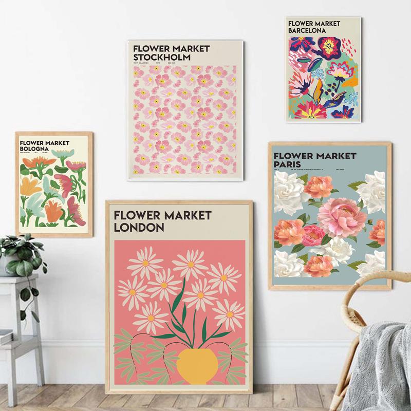 Abstract Flower Market Vintage Watercolor Wall Art Canvas Painting Nordic Posters And Prints Wall Pictures For Living Room Decor No Frame
