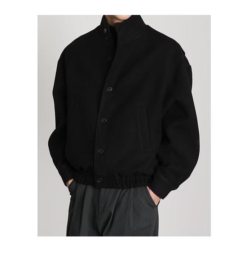 Men's High-End Woolen Stand-Collar Jacket - Korean & British Style Trend for Autumn/Spring