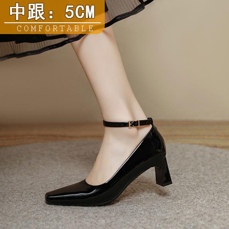 

Black high heels thick heel temperament OL dress professional women s shoes new sexy one-word buckle with square head high heel single shoes 34 чёрный