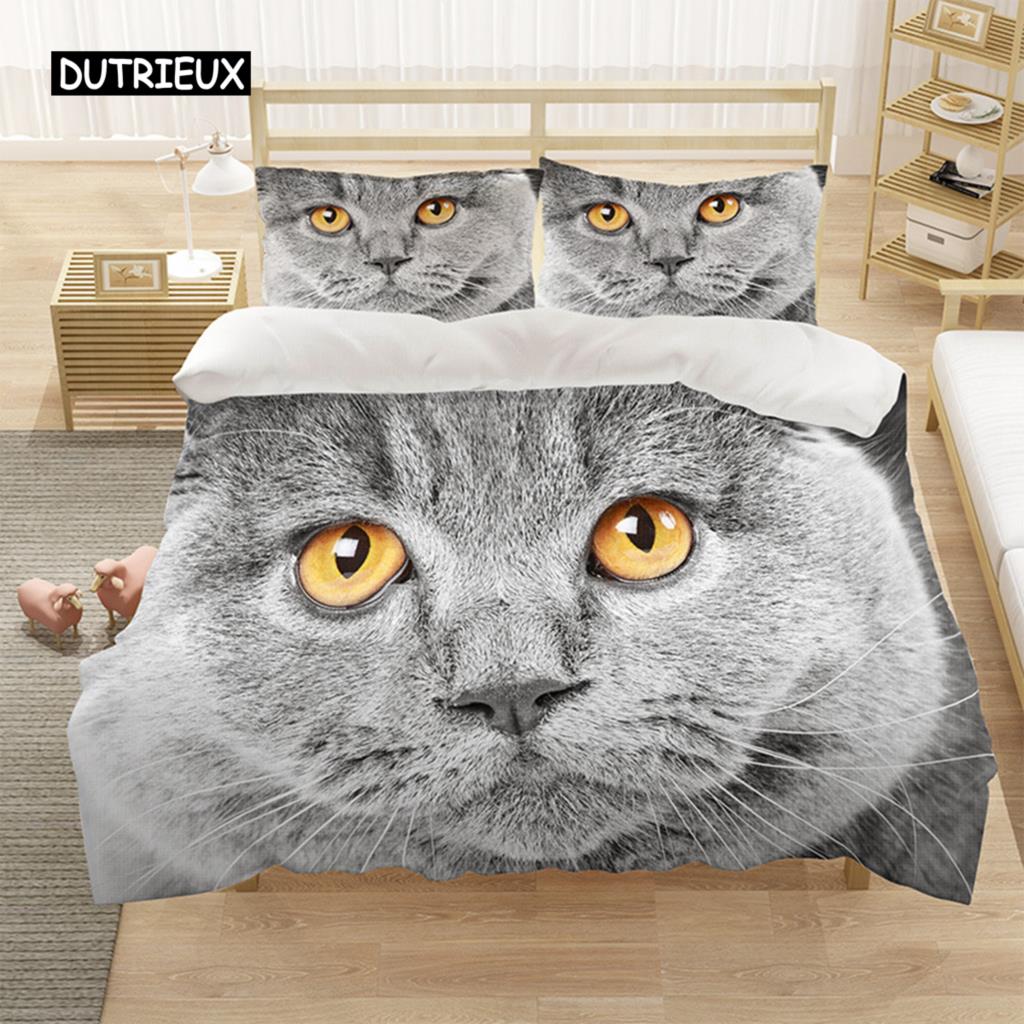 Liebliches Haustier Katzenbettwäsche-Set, Tierdruck Bettbezüge Einzel Doppel King Queen Größe Bettdeckenbezug, Kätzchenmuster Steppdeckenbezug