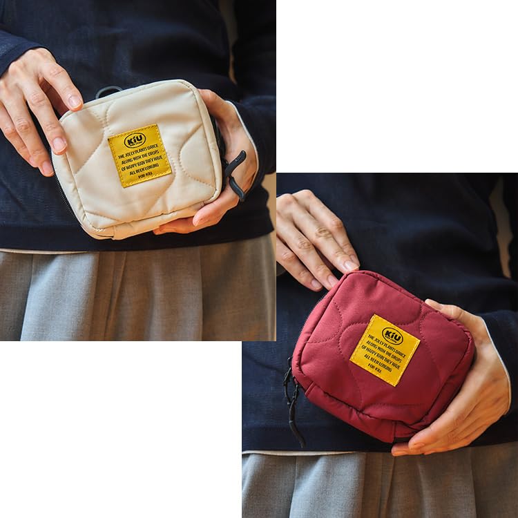 Kiu Padded Square Pouch Quilted Pouch Ivory - Waterproof, Water-repellent, Cosmetic/Gadget - Simple, Stylish, Cute, Casual, Outdoor, Autumn/Winter -