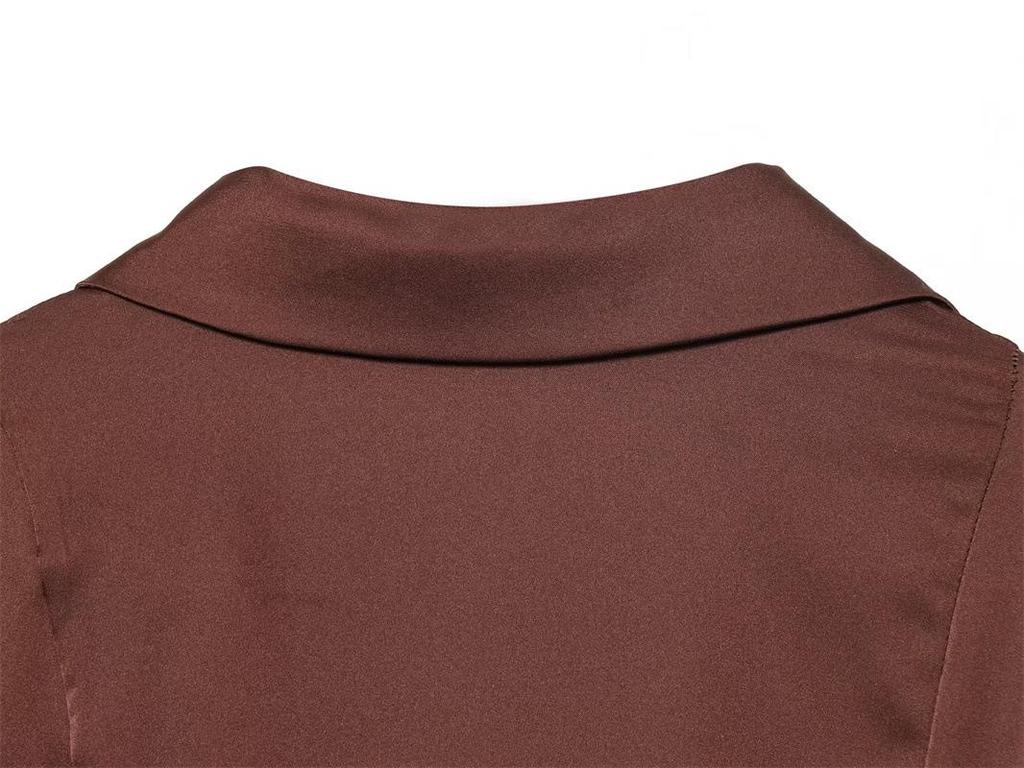 Kadınlar İçin Zarif Vintage Saten V Yaka Bağcıklı Uzun Kollu Üst