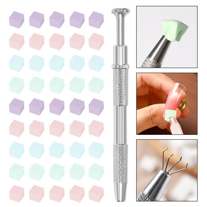 Colorful Square Nail Sponge Set Gradient Nails Brush Soft Mini Nails Smudge Tool Diy Manicure Makeup Sponge With Grabbing Pen