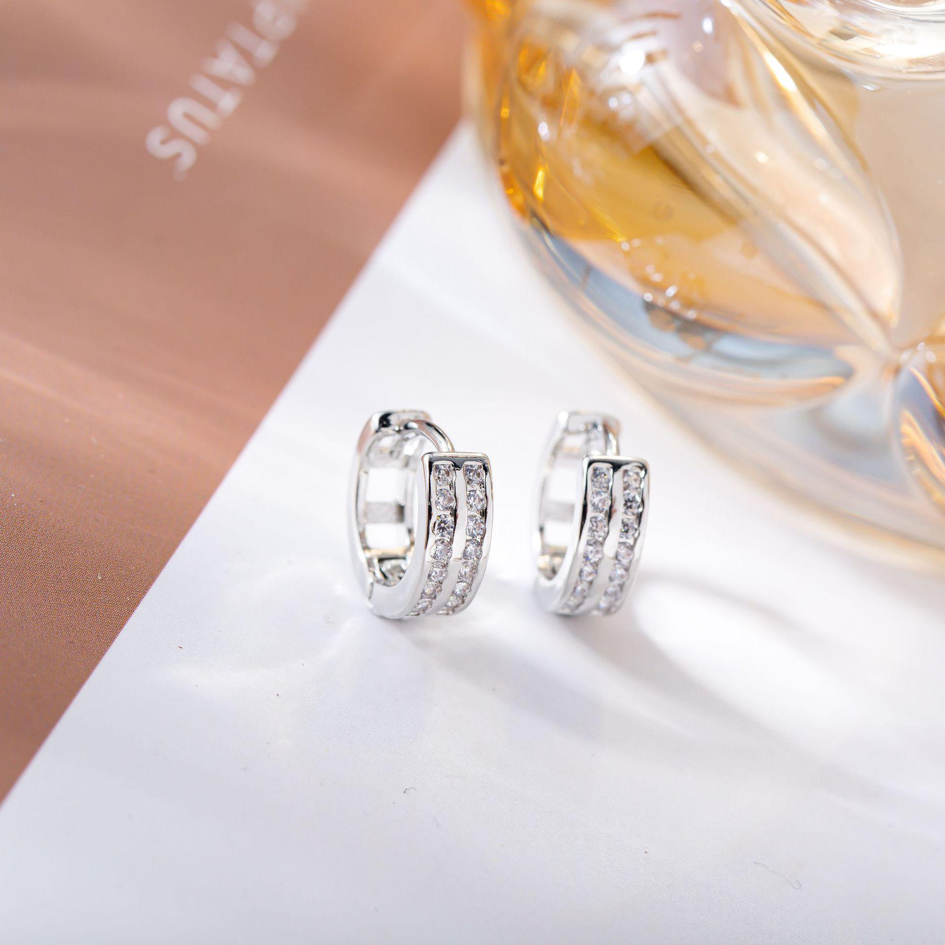 Korean Minimalist Rhinestone Double Row Hoop and Ear Clip Earrings - Unisex Elegant Design
