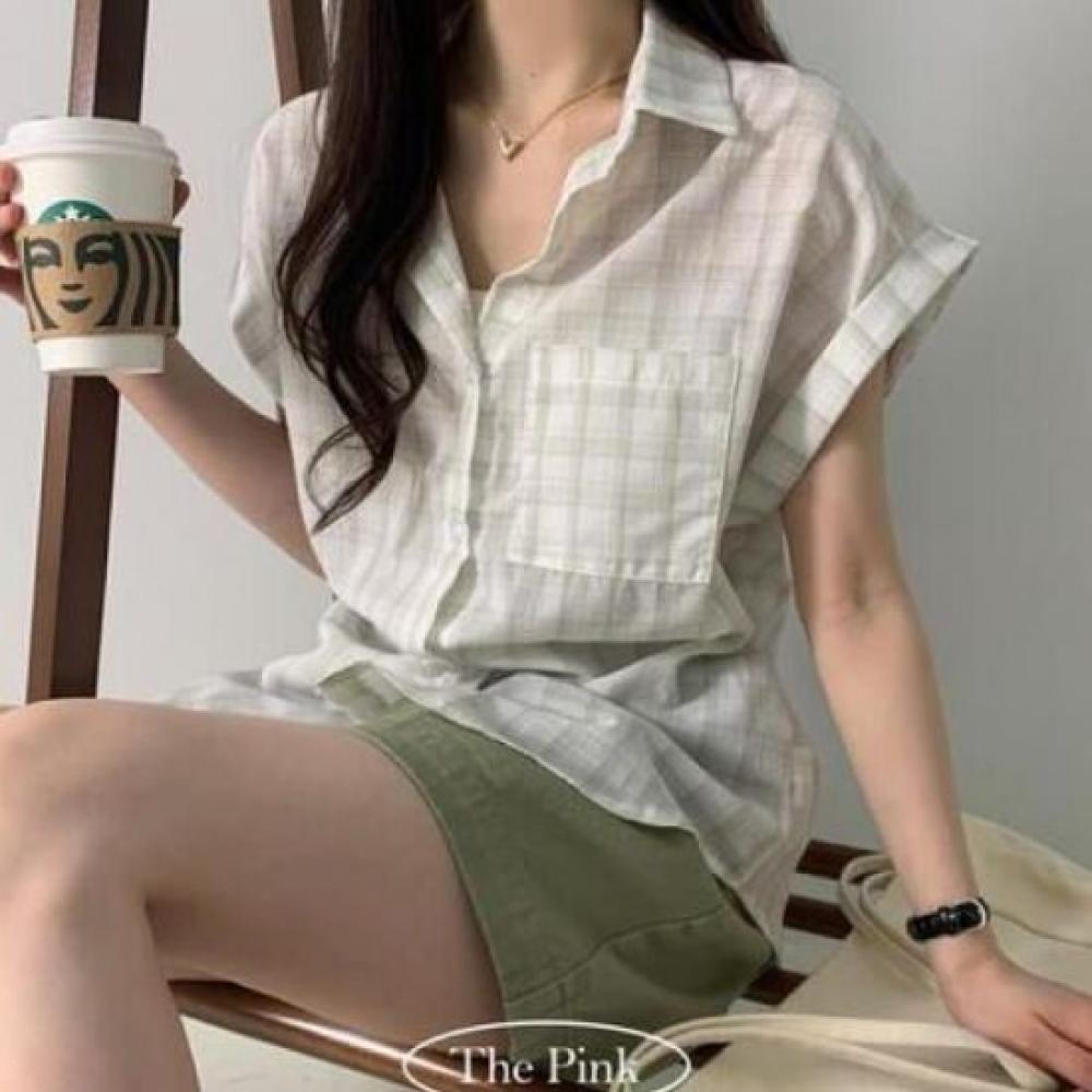 The Pink Men S looSe Fit Checked Roll Up Short Sleeve Shirt
