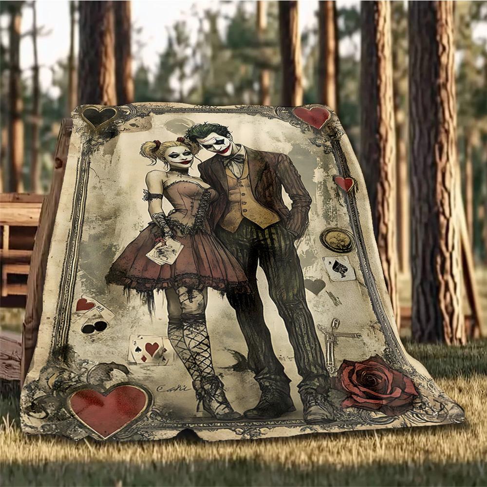 1pc Joker, Harley Quinn Outdoor Flannel Blanket Gift For Boys Girls Adults, Family Friends