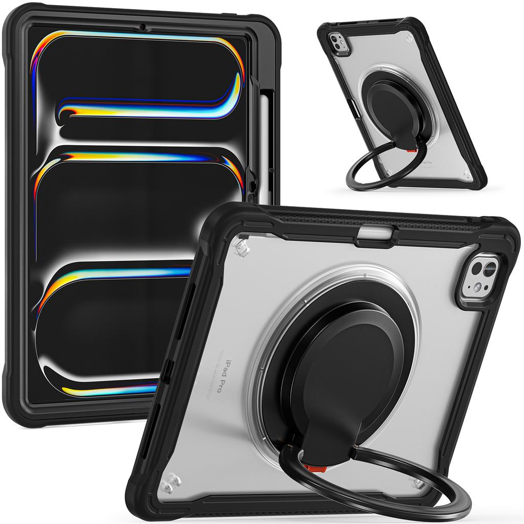 For iPad Pro 11 (2024) Case Rotary Kickstand PC+TPU+Silicone Tablet Cover