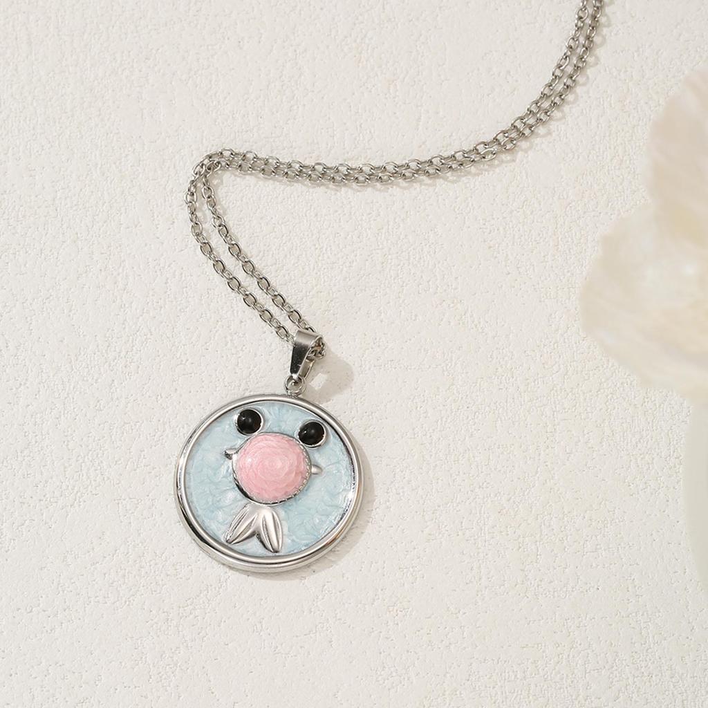 304L Stainless Steel Necklace with Enamel Fish Pendant - Gold & Silver Two-Tone Design