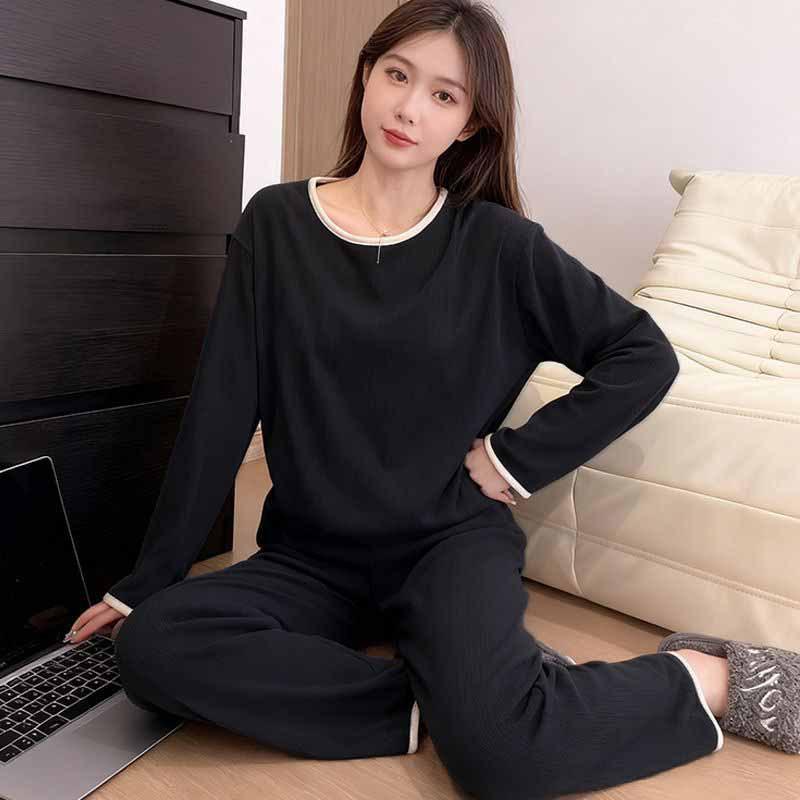 

220g German Velvet Color Block Lounge Set: Autumn/Winter Fashionable Two-Piece for Home & Casual Wear L чорний