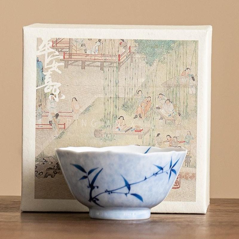 Hand-painted Ink Bamboo Teacup Ceramic Master Cups Retro Vintage Household Tea Sunflower Mouth Bowl Chinese Kung Fu Teaware Set