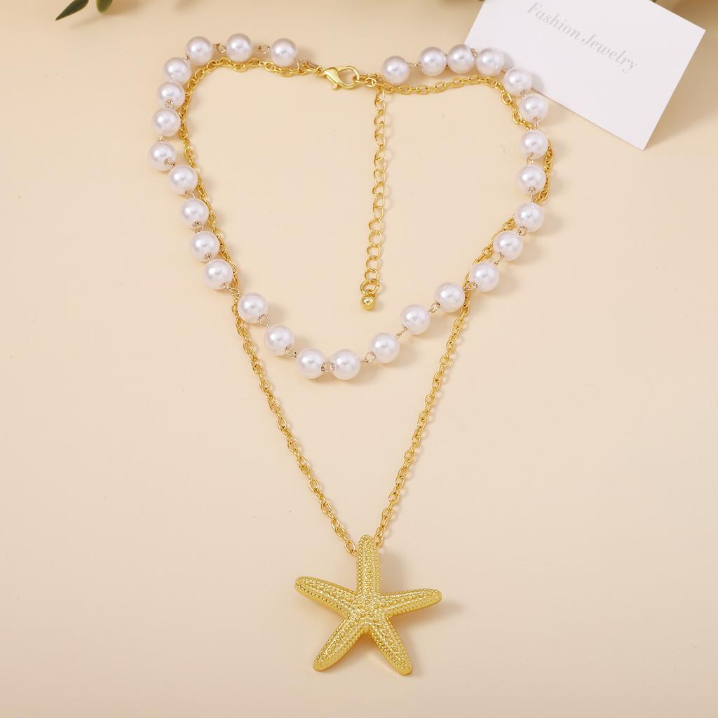 Light Luxury High-end Imitation Pearl Double-layer Stacking Wearing Starfish Necklace Fashionable Versatile Vacation Style Niche Does Not Collide