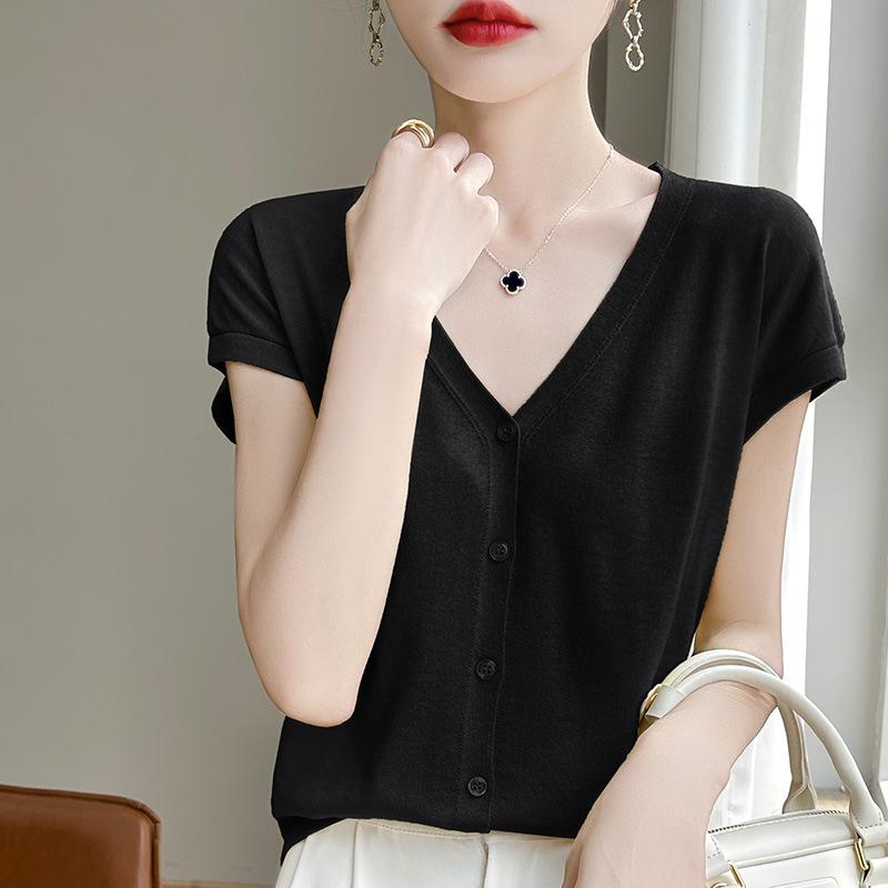 

Новый летний стиль шерстяной кардиган тонкий V-образный вырез обычный свитер женский трикотаж XL