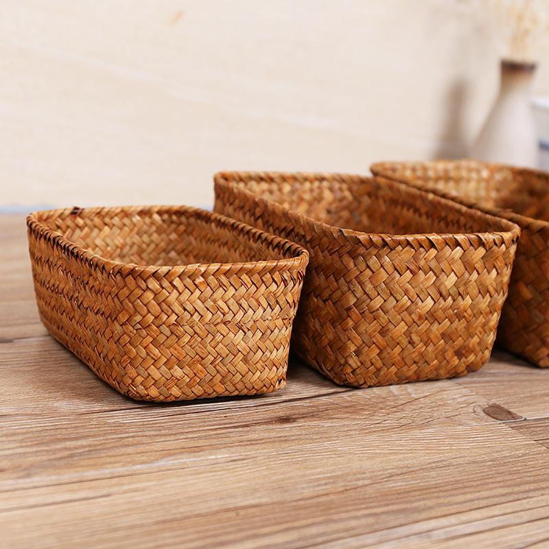Seagrass Mini Storage Basket for Desk - Remote, Snack, or Cosmetic Organizer