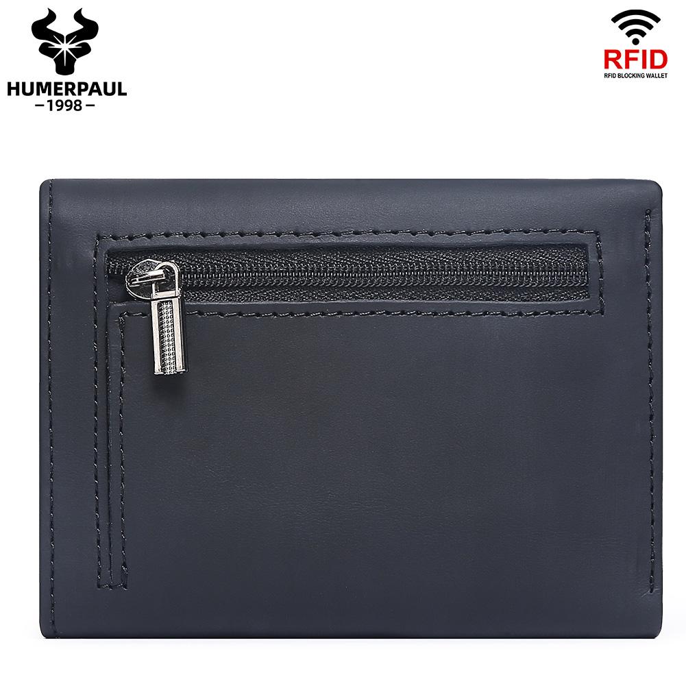 Humerpaul Ladies First Layer Cowhide Three-folding Wallet RFID Anti-theft Brush Portable Wallet Multi-card Slot Large-capacity Multi-compartment