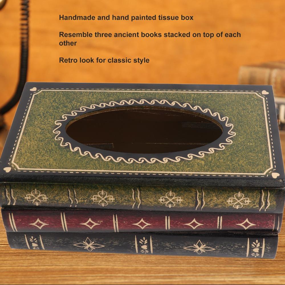 Wood Book Tissue Box Cover Antique Napkin Holder Box Antique Book Box Cover Office Desk