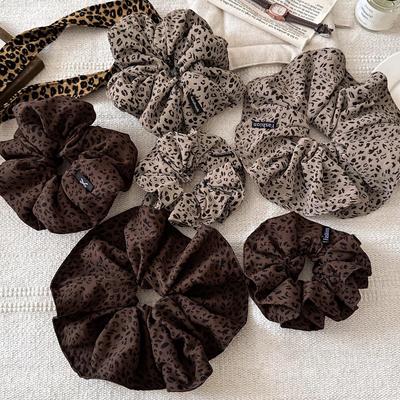 Korean Retro Leopard Print Scrunchie for Women - Fashionable 2025 Hair Tie Rubber Band Accessory
