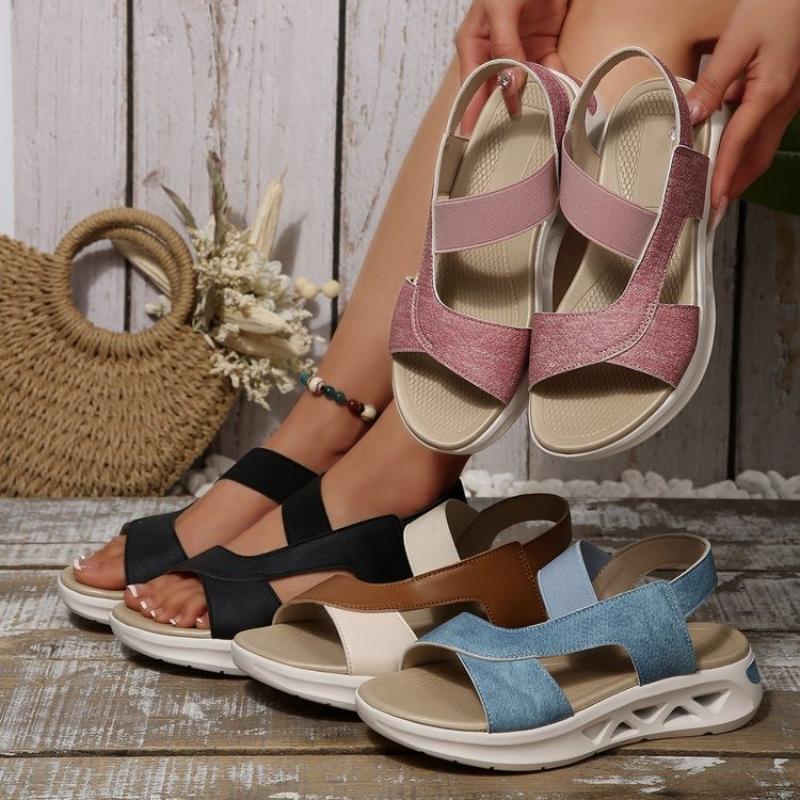 Wedge-shaped Women's Sandals Summer Platform Outdoor Beach Women's Shoes Elastic Band Design Sandals Large Size 36-43