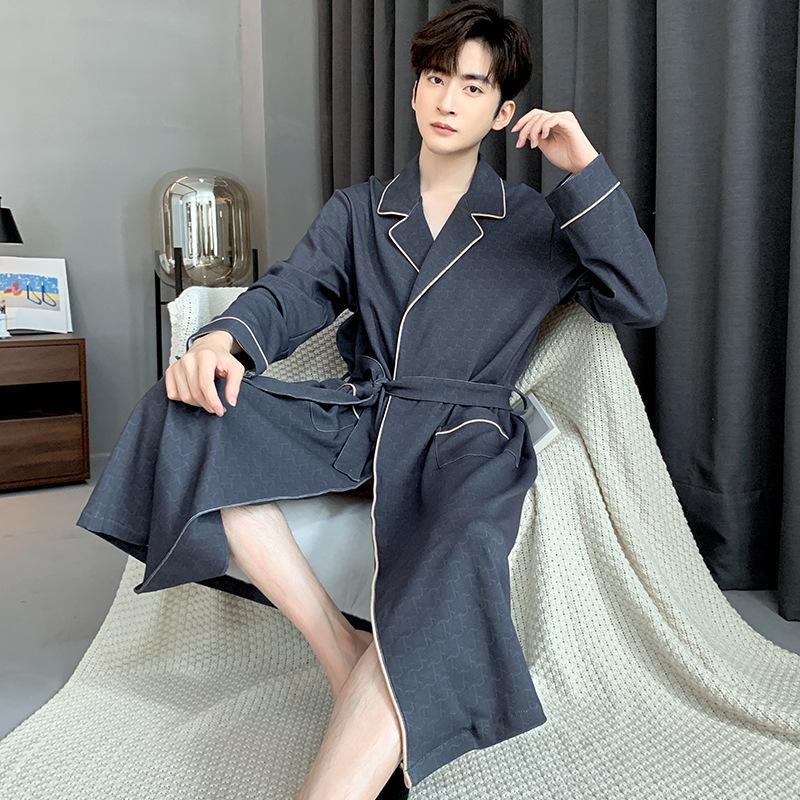 

Мужской весенне-осенний махровый халат средней длины с длинным рукавом из 100% хлопка XL