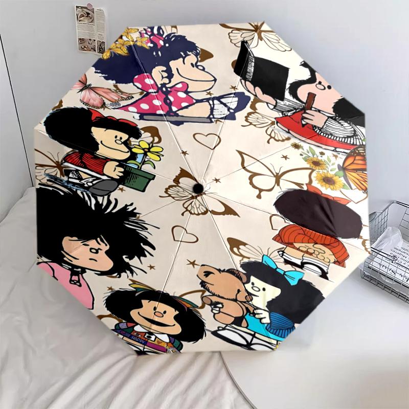 1 PC Automatic Folding Umbrella - Mafalda Pattern, Portable & Foldable Design with 8 Ribs, Christmas Birthday Gifts
